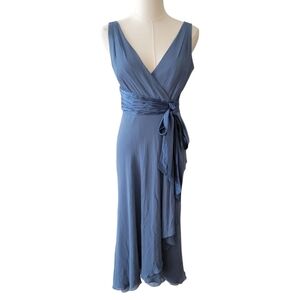 Maggy London Blue Sleeveless Silk Asymetrical Hem Dress Size 4